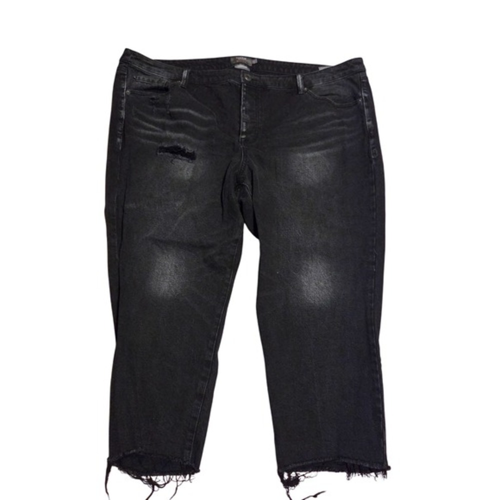 Torrid Crop Boyfriend Jeans Womens 22 Black Distressed Raw Hem Classic Denim